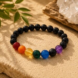 7 Chakra Black Agate Bracelet