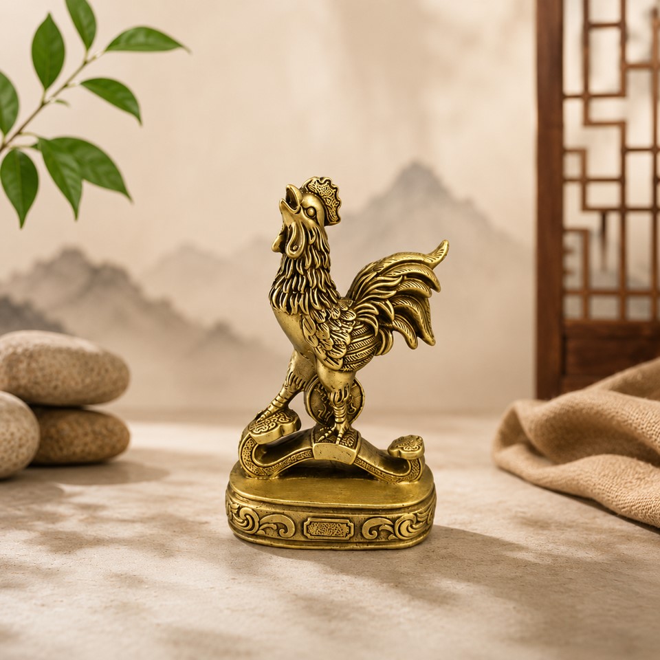 Brass Rooster Standing on Ru Y - Image 2