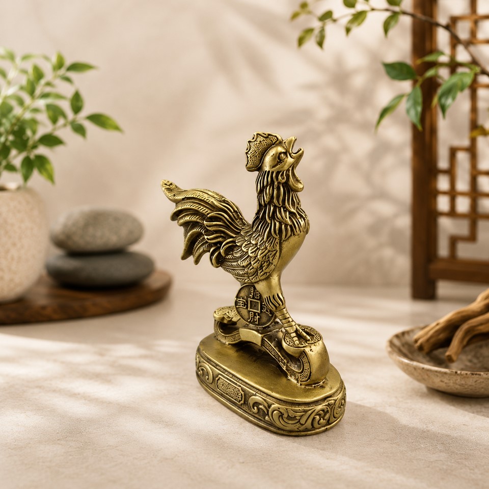 Brass Rooster Standing on Ru Y - Image 3
