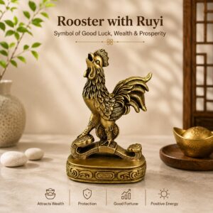 Brass Rooster Standing on Ru Y