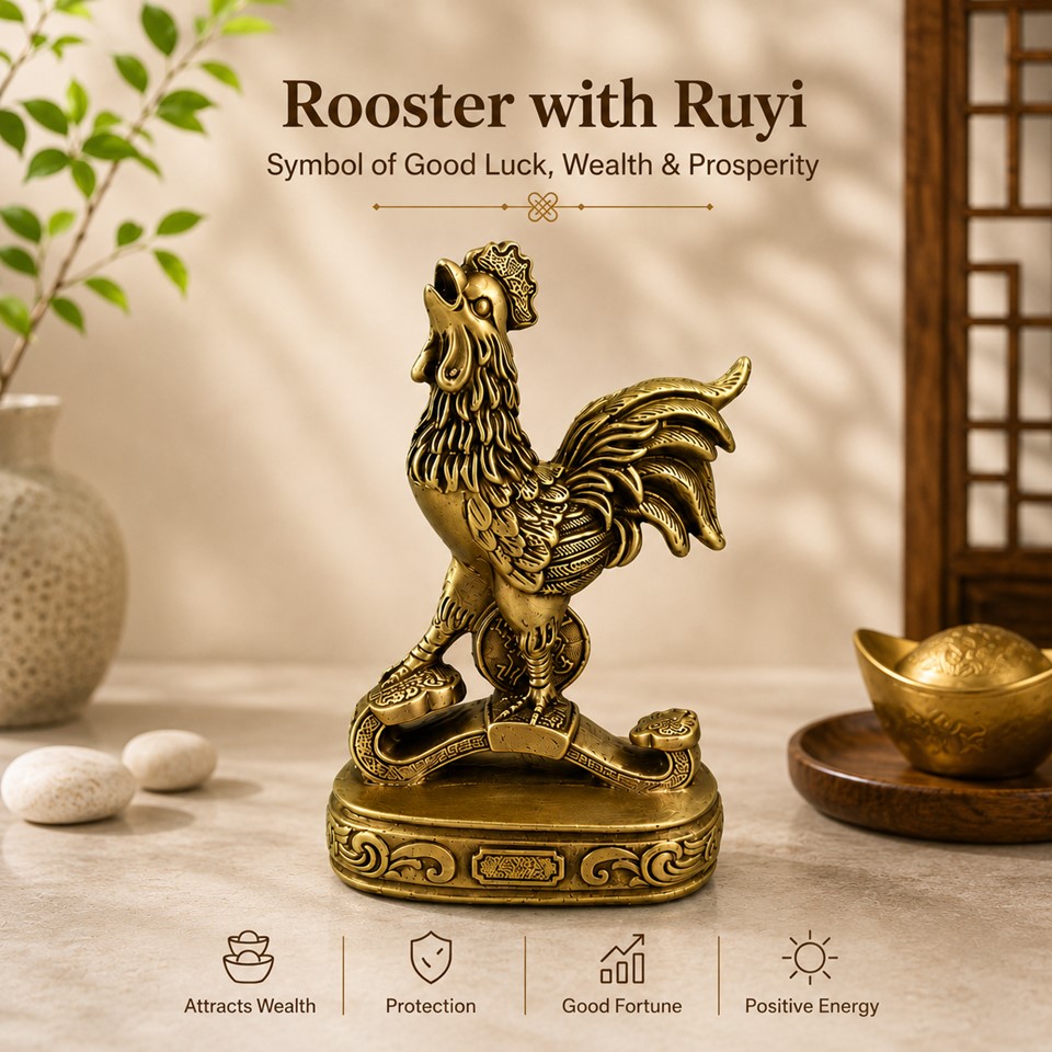 Brass Rooster Standing on Ru Y